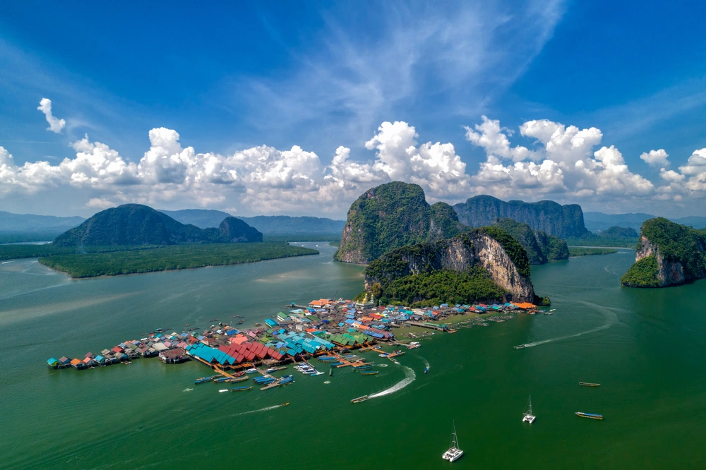Aerial view of islands in Phang Nga Bay